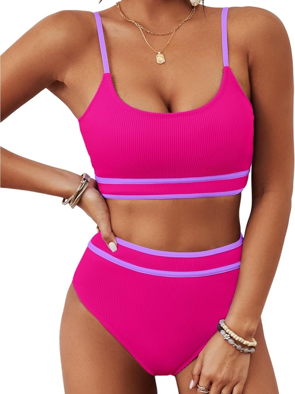 NWT BMJL Women's High Waisted Bikini Ribbed Two Piece Swimsuit, Size S